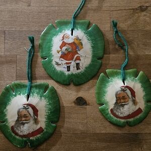 Three Vintage Santa Sandollar Ornaments